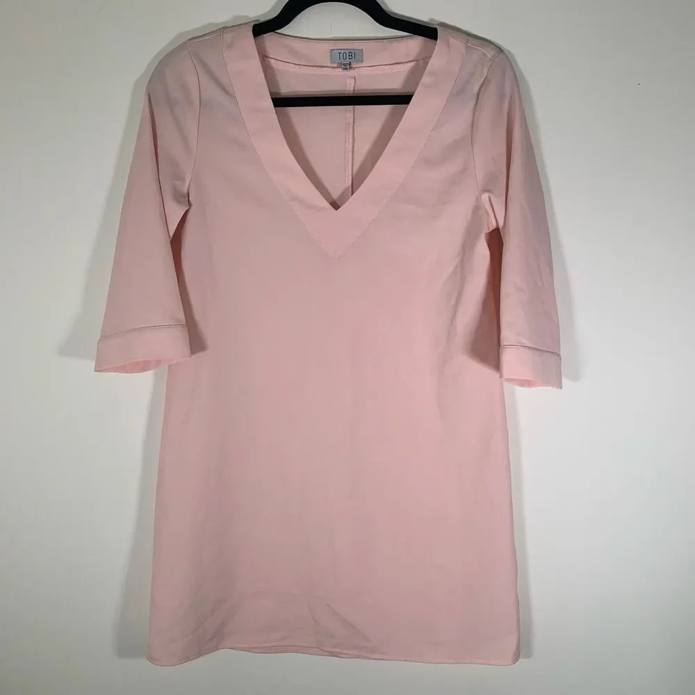 Tobi Mini Dress Women’s XS Light Pink 3/4 Sleeves V-Neck
